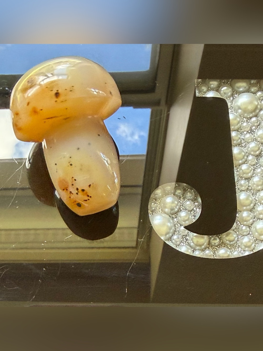 Montana Moss Agate Mushroom Crystal Carving (Palm Stone)